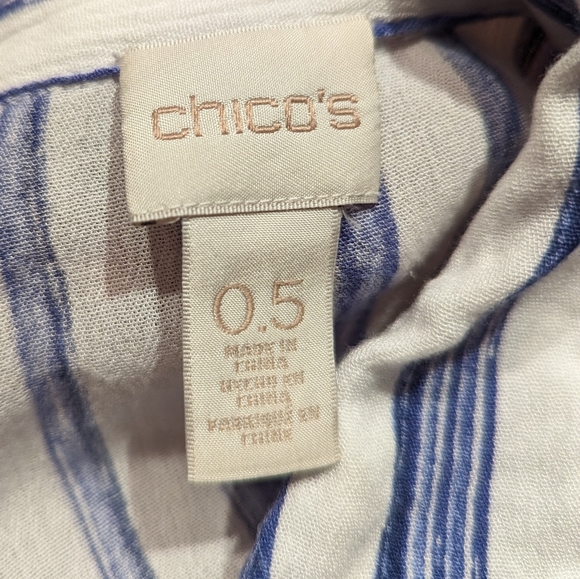 Chico's 0.5 Wms Small Button Up Blouse Tie Front Stripe White Blue Gauzey 136 - Picture 6 of 10
